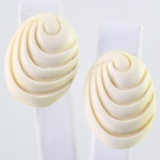 Pair of estate genuine ivory grooved earrings with  gold posts