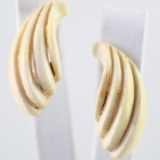 Pair of estate genuine ivory grooved earrings with gold accents