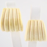 Pair of estate genuine ivory grooved earrings with gold posts