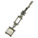 Vintage white metal watch chain with belt loop & fob