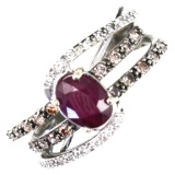 Estate 14K white gold diamond & natural ruby ring