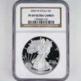 Certified 2004-W U.S. proof American Eagle silver dollar