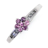 Estate 10K white gold diamond & pink tourmaline ring