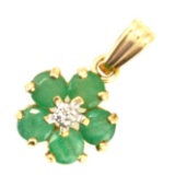 Estate 14K yellow gold diamond & natural emerald pendant