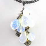 Estate sterling silver opalite pendant on a sterling silver woven necklace