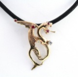 Estate unmarked 14K yellow gold diamond & natural ruby dragon pendant