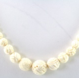 Vintage genuine ivory carved flower bead necklace