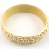 Vintage genuine ivory flower bangle bracelet