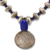 Estate .900 coin silver & lapis necklace