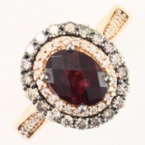 Estate LeVian 14K rose gold diamond & rhodolite garnet ring