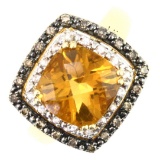 Estate LeVian 14K yellow gold diamond, citrine & white topaz ring