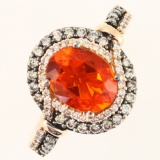 Estate LeVian 14K rose gold diamond & fire opal ring