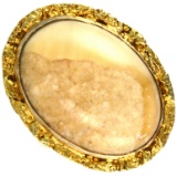 Vintage 10K yellow gold fossilized ivory & natural gold nugget ring