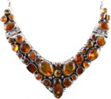 Estate sterling silver amber necklace