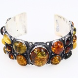 Estate sterling silver amber cuff bracelet