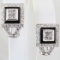 Pair of estate 18K white gold diamond & onyx earrings
