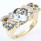 Estate 14K yellow gold diamond, aquamarine & blue topaz ring