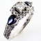 Estate Vera Wang 14K white gold diamond & natural sapphire Love Collection halo ring