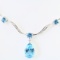 Estate 14K white gold diamond blue topaz drop necklace