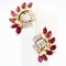 Pair of estate 14K yellow gold diamond & natural ruby cluster earrings