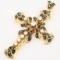 Vintage 14K yellow gold diamond & enamel cross pendant