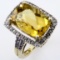 Estate 14K yellow gold diamond & citrine halo ring