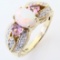 Estate 14K yellow gold diamond, opal & pink tourmaline ring