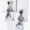 Pair of estate 10K white gold diamond & aquamarine dangle earrings