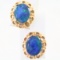 Pair of vintage unmarked 14K yellow gold opal stud earrings