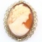 Vintage genuine carved shell cameo pin/pendant with yellow gold-filled frame