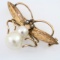 Vintage 10K yellow gold pearl bee lapel pin