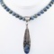Estate Native American sterling silver lapis lazuli beaded feather necklace