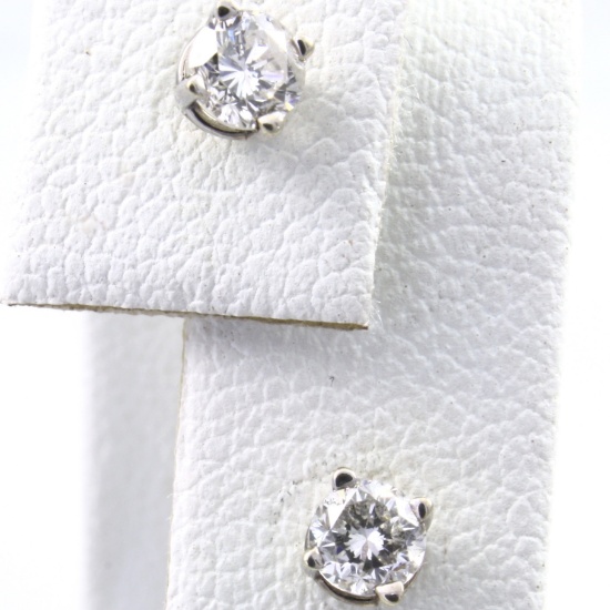 Pair of estate 14K white gold diamond studs earrings