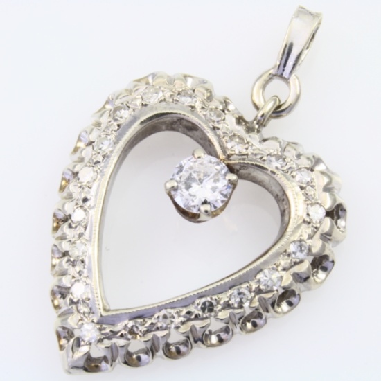 Estate 10K rose gold diamond heart pendant