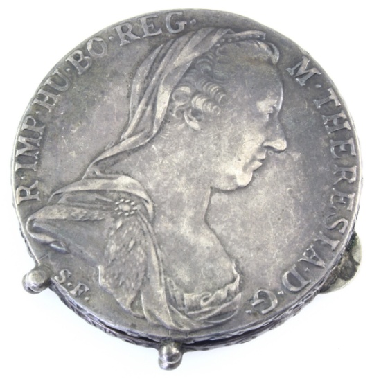 Vintage Maria Theresa sterling silver "box dollar" locket