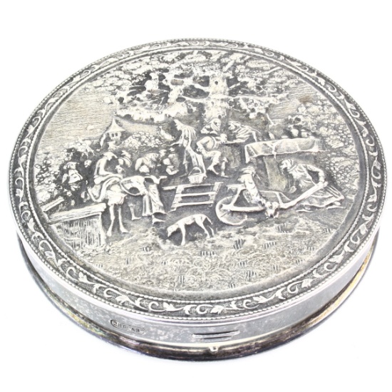 Vintage ornate silver-plated Danish compact