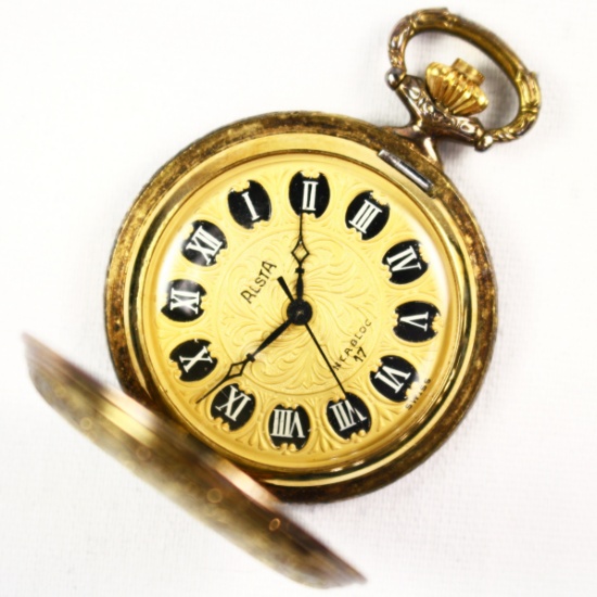 Vintage 17-jewel Swiss Alsta "Inkabloc" Swiss covered pocket watch