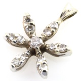 Estate unmarked 14K white gold diamond snowflake pendant
