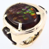 Estate unmarked 10K yellow gold fire agate ring