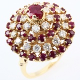 Vintage 14K yellow gold diamond & natural ruby cocktail ring