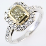 Estate 18K yellow & white gold diamond halo ring