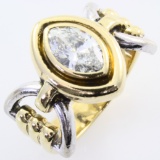 Vintage 18K yellow & white gold bezel diamond ring