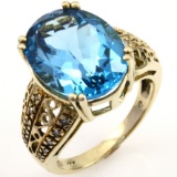 Estate 14K yellow gold diamond & Swiss blue topaz ring