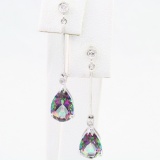 Pair of estate 14K white gold diamond mystic topaz dangle earrings