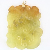 Estate carved genuine jade dragon pendant with a 14K yellow gold bale
