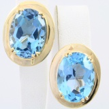 Pair of vintage 14K yellow gold blue topaz earrings