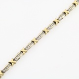 Estate 10K white & yellow gold diamond tennis bracelet