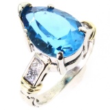 Estate 14K white gold diamond & blue topaz ring