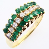 Vintage 18K yellow gold diamond & natural emerald ring