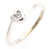 Estate 10K white gold diamond heart ring